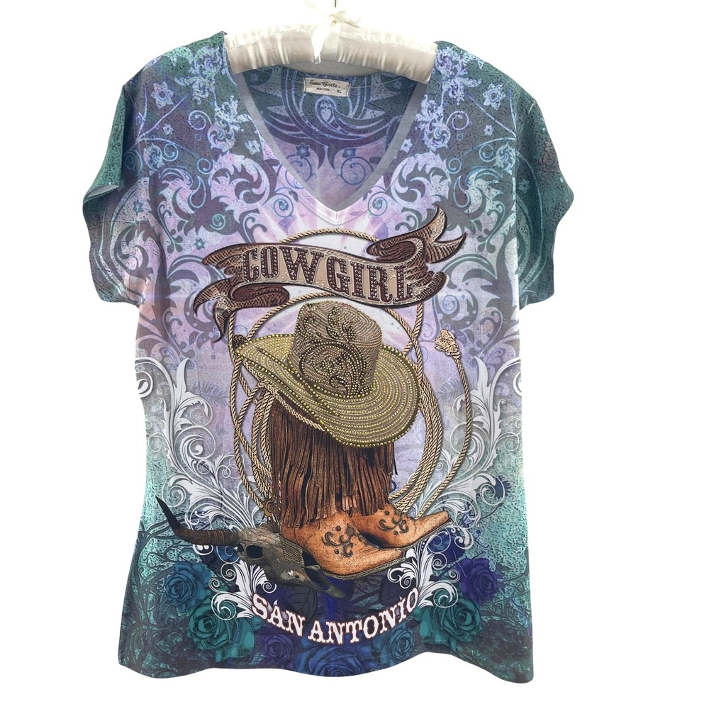 Sweet Gisele Cowgirl Top Women XL San Antonio Rhinestone Bling Western Rodeo USA